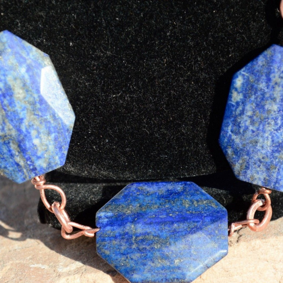 Lapis Lazuli Long Heavy Copper Chain Necklace OOAK - Picture 5 of 5
